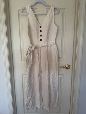 LOFT Soft Ivory Sleeveless Jumpsuit with Hidden Zip